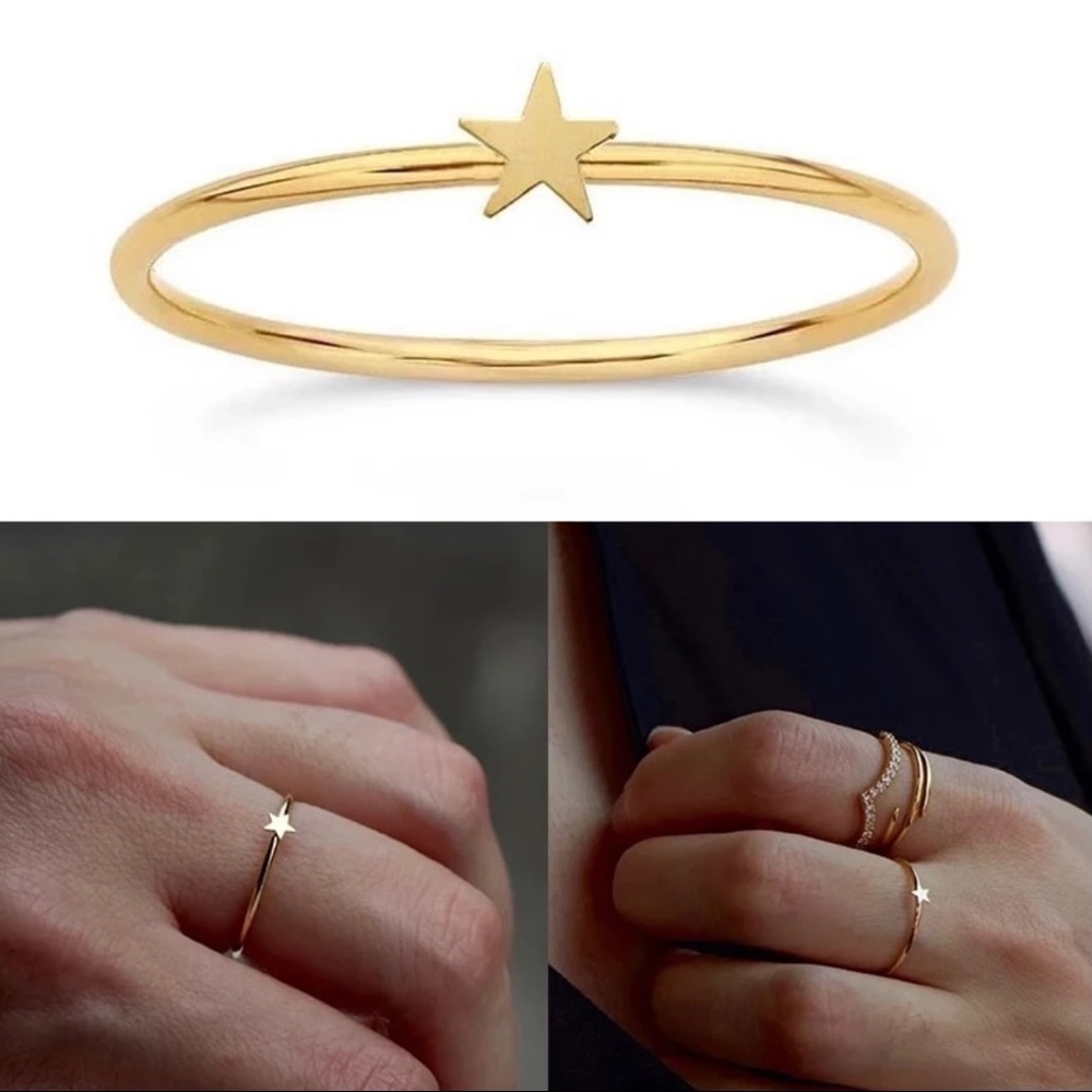 Star Solitaire Simple Gold Tone S925 Stacking Ring
